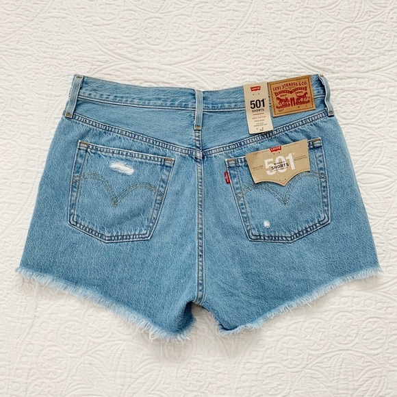 Levi's 501 High-Rise Distressed Denim Shorts - Picture 2 of 3